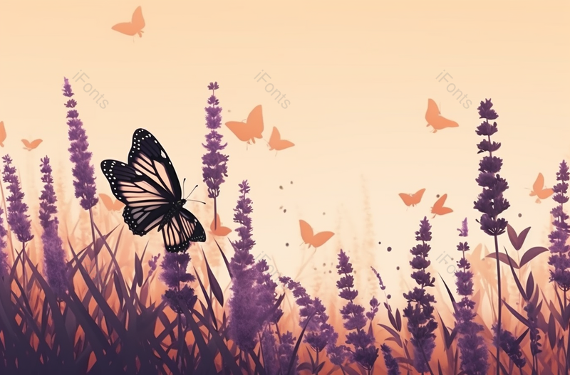 蝴蝶在薰衣草中自由飞舞插画,高清,摄影图,摄影图片,图片大全,摄影图免费下载